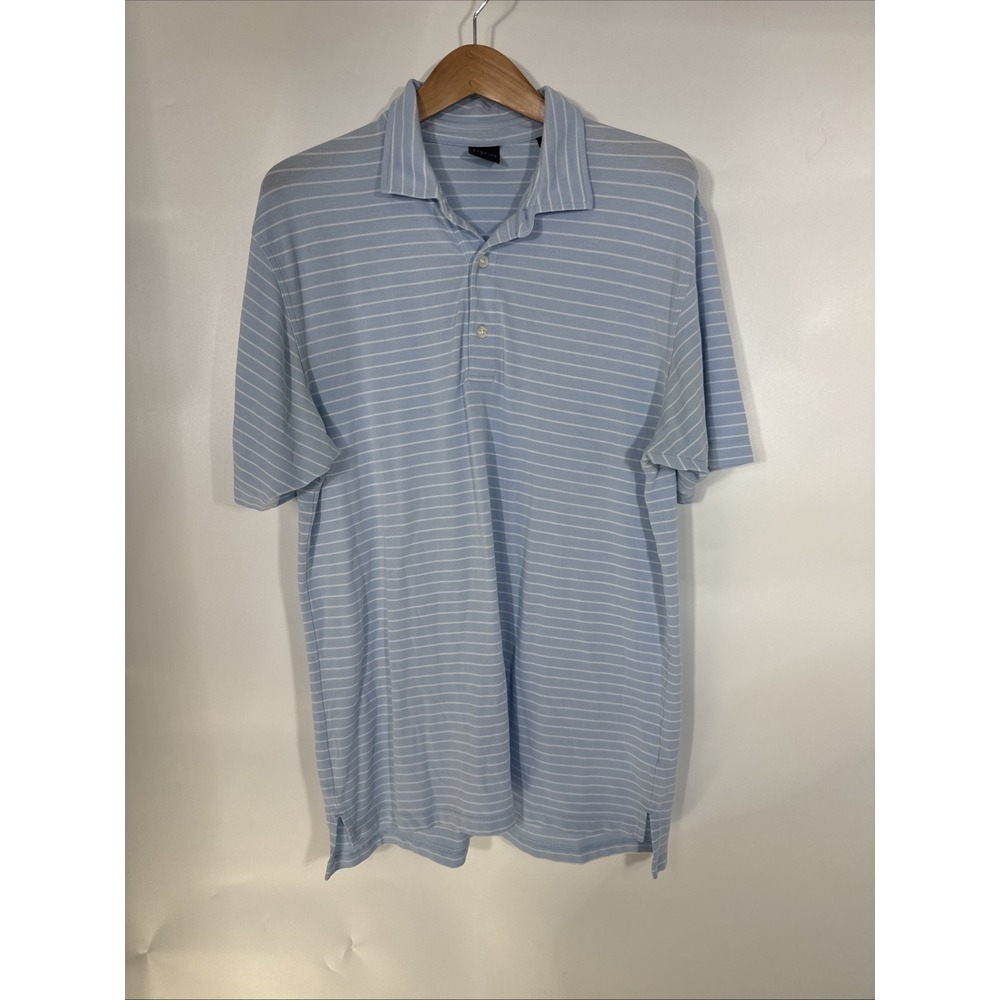 Dunning Golf Mens Large Blue White Striped Coolmax Modal Stretch Polo Shirt L